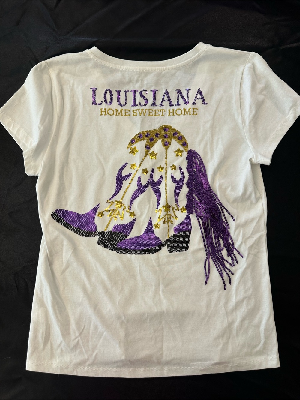 Louisiana Home Sweet Home Embellished Blue B Tee - Purple & Gold